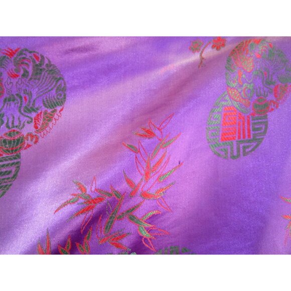 Asian Inspired Tie Front Kimono Robe Purple Red Green Brocade Damask Damage L XL - Picture 4 of 16